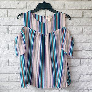 Monteau Striped pink tropical Open Shoulder Top | Size XL